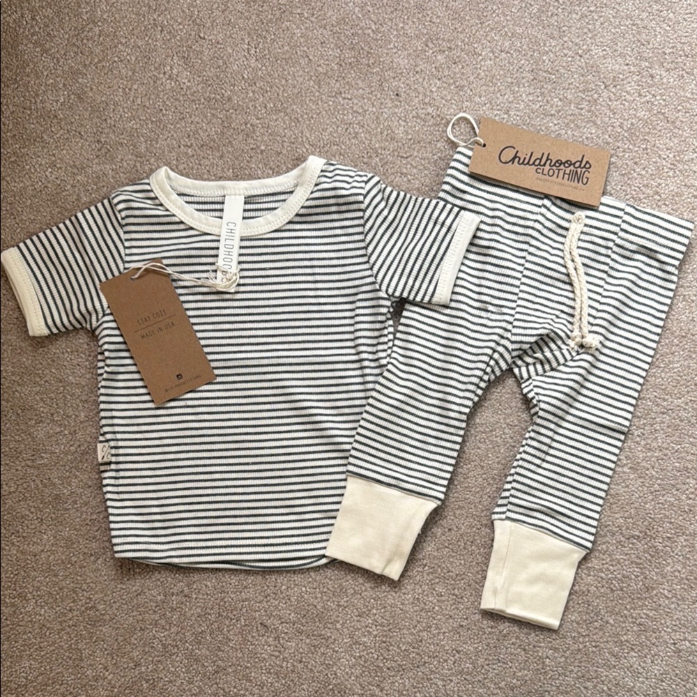 Childhoods Clothing Ribbed Set. size 3-6months. Charcoal Stripe
